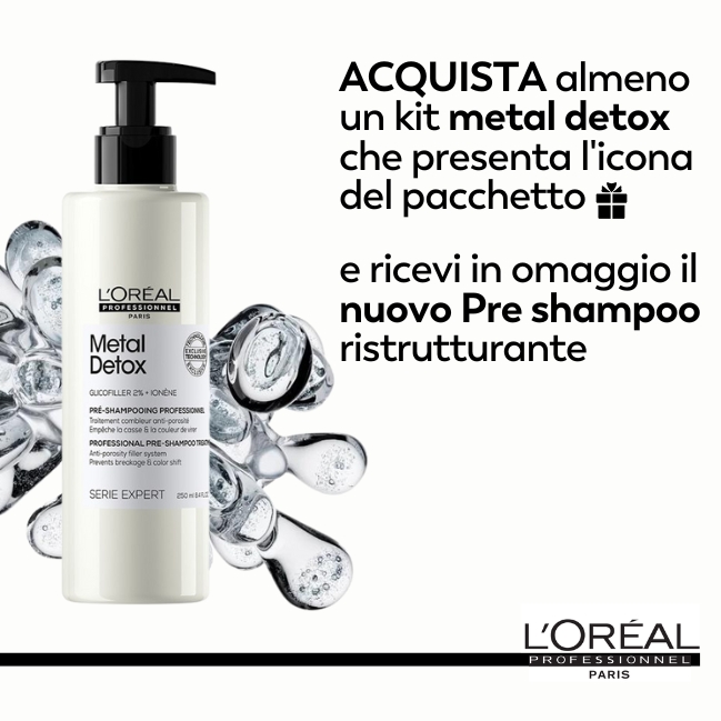 Fai brillare i tuoi capelli con Metal Detox: pre-shampoo omaggio con l'acquisto di un kit!